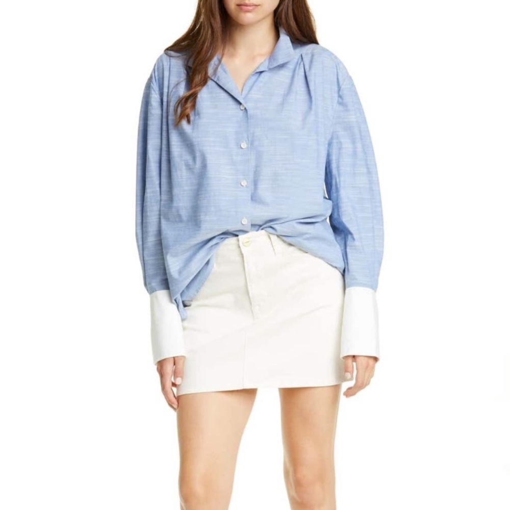 Frame Pleated Contrast Cuff Shirt